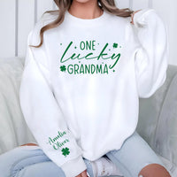 One Lucky Mama Sweatshirt, Personalized Mama Shamrock Shirt, Children’s Name Sleeve Sweatshirt