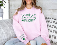 One Lucky Mama Sweatshirt, Personalized Mama Shamrock Shirt, Children’s Name Sleeve Sweatshirt