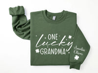 One Lucky Mama Sweatshirt, Personalized Mama Shamrock Shirt, Children’s Name Sleeve Sweatshirt