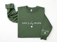 One Lucky Mama Sweatshirt, Personalized Mama Shamrock Shirt, Children’s Name Sleeve Sweatshirt