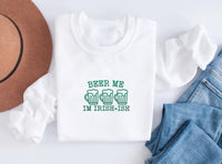 Beer Me I’m Irish-Ish Embroidered Sweatshirt, St Patrick’s Day Hoodie, St Patty’s Shirt, Green Beer Long Sleeve Shirt, Funny Irish Gift