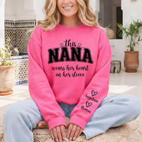 This Mama Wears Her Heart on Her Sleeve Sweatshirt, Grandma Nana Mom Tee, Custom Kids Names, Mama Heart, Mother’s Day Gifts, Front Sleeve