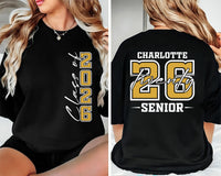Custom Senior 2026 Shirt, Class of 26 Graduation Shirt, Graduation 2026 Tee, Front Back