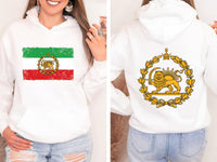 Lion and Sun Iran Sweatshirt, Persian Flag Graphic Shirt, Shir-o-Khorshid Emblem Tee, Iranian Heritage Sweatshirt, Patriotic Gifts, Front Back