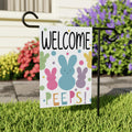 Welcome Peeps Easter Garden Flag, Colorful Bunny Silhouette Yard Decor, Cute Spring Porch Decoration, Outdoor Easter Welcome Yard Sign