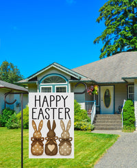 Brown Bunny Happy Easter Garden Flag, Neutral Rabbit Silhouette Yard Decor, Rustic Spring Porch Decoration, Outdoor Welcome Easter Sign