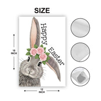 Floral Bunny Happy Easter Garden Flag, Spring Rabbit Yard Sign with Flower Crown, Cute Outdoor Porch Decor, Springtime Welcome Lawn Banner