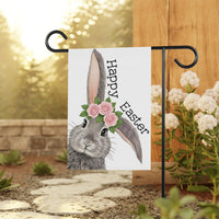 Floral Bunny Happy Easter Garden Flag, Spring Rabbit Yard Sign with Flower Crown, Cute Outdoor Porch Decor, Springtime Welcome Lawn Banner
