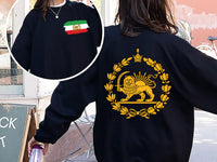 Lion and Sun Iran Sweatshirt, Persian Flag Graphic Shirt, Shir-o-Khorshid Emblem Tee, Iranian Heritage Sweatshirt, Patriotic Gifts, Front Back