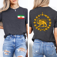 Lion and Sun Iran Sweatshirt, Persian Flag Graphic Shirt, Shir-o-Khorshid Emblem Tee, Iranian Heritage Sweatshirt, Patriotic Gifts, Front Back