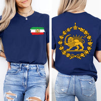 Lion and Sun Iran Shirt, Persian Flag Graphic Shirt, Shir-o-Khorshid Emblem Tee, Iranian Heritage Shirt, Patriotic Gifts, Front Back