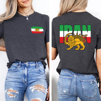 Lion and Sun Iran Shirt, Persian Flag Graphic Shirt, Shir-o-Khorshid Emblem Tee, Iranian Heritage Shirt, Patriotic Gifts, Front Back