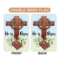 He Is Risen Easter Garden Flag, Christian Cross Yard Banner, Crown of Thorns, Bible, Religious Outdoor Decor, Spring Resurrection Porch Sign