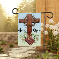 He Is Risen Easter Garden Flag, Christian Cross Yard Banner, Crown of Thorns, Bible, Religious Outdoor Decor, Spring Resurrection Porch Sign