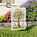 Easter Egg Tree Garden Flag with Bunnies, Happy Easter Yard Banner, Spring Outdoor Decor Colorful Eggs Tree Lawn Sign, Cute Bunny Porch Flag