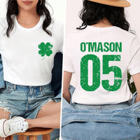 Custom Irish Shirt, Personalized Name and Jersey Number Shirt, Shamrock St Patrick’s Day Tee, Front Back
