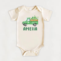 Custom Name St Patrick’s Day Truck Shirt, Personalized Saint Patty’s Shirt, Shamrock Truck Kids Tee, Boys Irish Truck Shirt, Unisex Kids Tee