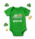 Custom Name St Patrick’s Day Truck Bodysuit, Personalized Saint Patty’s Shirt, Shamrock Truck Kids Tee, Boys Irish Truck Shirt, Unisex Kids Tee