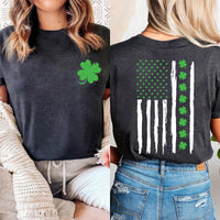St. Patrick’s Day American Flag Shirt, Irish USA Flag Shirt, Patriotic Shamrock Tee, Front Back