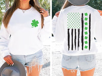 St. Patrick’s Day American Flag Sweatshirt, Irish USA Flag Shirt, Patriotic Shamrock Sweatshirt, Front Back