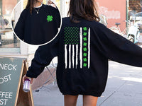 St. Patrick’s Day American Flag Sweatshirt, Irish USA Flag Shirt, Patriotic Shamrock Sweatshirt, Front Back