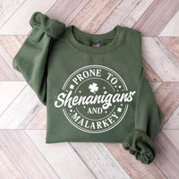 Prone To Shenanigans And Malarkey Sweatshirt, Shamrock St Patrick’s Day Shirt, Funny Irish Sweatshirt
