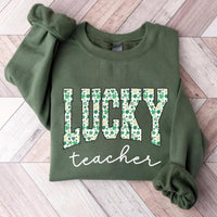 St. Patrick’s Day Lucky Teacher Sweatshirt, St. Patty’s Day Teacher Tee, Lucky Green Shamrock Sweatshirt