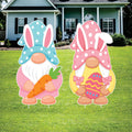 Easter Gnome Yard Sign Cutouts, Bunny Gnome Lawn Decorations, Easter Outdoor Yard Signs with Stakes for Front Yard Garden Décor