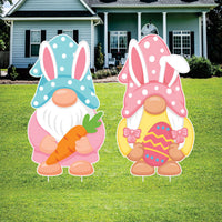 Easter Gnome Yard Sign Cutouts, Bunny Gnome Lawn Decorations, Easter Outdoor Yard Signs with Stakes for Front Yard Garden Décor