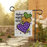 Happy Mardi Gras Garden Flag, Festive Mardi Gras Heart Yard Flag Decor, New Orleans Carnival Outdoor Decoration, Fat Tuesday Parade Flag