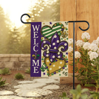 Mardi Gras Welcome Garden Flag, Festive Fleur De Lis Yard Flag Decor, New Orleans Carnival Outdoor Decoration, Fat Tuesday Parade Flag