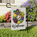 Mardi Gras Welcome Garden Flag, Festive Mardi Gras Wreath Yard Flag Decor, New Orleans Carnival Outdoor Decoration, Fat Tuesday Parade Flag