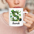 Personalized Irish Shamrock Mug, St Patricks Day Initial Mug, Custom Name Coffee Cup, St Paddys Day Gift, Lucky Four Leaf Clover