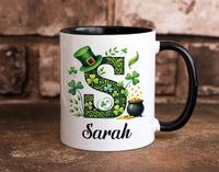 Personalized Irish Shamrock Mug, St Patricks Day Initial Mug, Custom Name Coffee Cup, St Paddys Day Gift, Lucky Four Leaf Clover