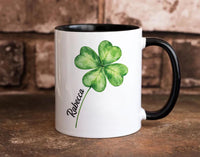 Shamrock Mug, Four Leaf Clover Coffee Cup, Personalized Irish Lucky Mug, St Patricks Day Gift, Custom Name Lucky Day Cup