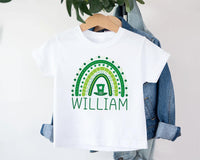 St. Patrick’s Day Baby Name Bodysuit, Personalized Rainbow Shamrock Shirt, St Patricks Day Rainbow Name Tee, Cute Irish Baby Shirt