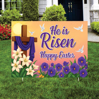 He Is Risen Easter Yard Sign, Christian Easter Lawn Decor, Religious Easter Yard Sign with Stakes, Happy Easter Outdoor Sign