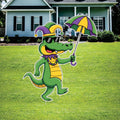Mardi Gras Alligator Yard Sign Cutout, Louisiana Gator Lawn Decoration, Mardi Gras Outdoor Yard Sign with Stakes, Front Yard Decor