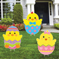 Easter Chick Yard Sign Cutout Set, Cute Easter Chick Lawn Decor, Spring Easter Outdoor Yard Sign with Metal Stakes