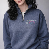 Monogram Nurse Quarter Zip Sweatshirt, Embroidered Nurse Jacket, Heartbeat Nurse Pullover, Graduation Gift for Nurses, Unisex Zip Up Gift