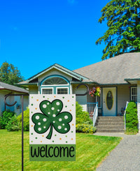 Polka Dot Shamrock Welcome Garden Flag, St Patricks Day Yard Decor, Lucky Clover Outdoor Decoration, Irish Spring Yard Sign, Welcome Flag