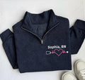 Monogram Nurse Quarter Zip Sweatshirt, Embroidered Nurse Jacket, Heartbeat Nurse Pullover, Graduation Gift for Nurses, Unisex Zip Up Gift