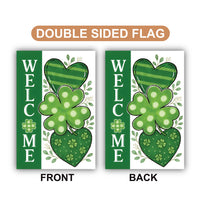 Shamrock Hearts Welcome Garden Flag, St Patricks Day Yard Decor, Irish Clover Outdoor Decoration, Lucky Spring Yard Sign, Welcome Flag