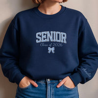 Personalized Senior Embroidered Sweatshirt, Coquette Senior Hoodie, Senior Team Shirt, Class of 2026 Long Sleeve Shirt, Senior Cheer Gift