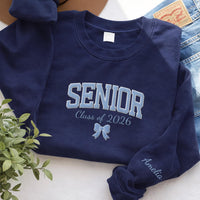 Personalized Senior Embroidered Sweatshirt, Coquette Senior Hoodie, Senior Team Shirt, Class of 2026 Long Sleeve Shirt, Senior Cheer Gift