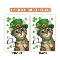Lucky Cat St Patricks Day Garden Flag, Hello Lucky Kitty Yard Decor, Irish Clover Outdoor Decoration, Cute Spring Yard Sign, St Paddys Flag