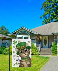 Lucky Cat St Patricks Day Garden Flag, Hello Lucky Kitty Yard Decor, Irish Clover Outdoor Decoration, Cute Spring Yard Sign, St Paddys Flag