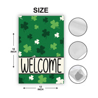 Shamrock Pattern Welcome Garden Flag, St Patricks Day Yard Decor, Irish Clover Outdoor Decoration, Lucky Green Spring Sign, Welcome Flag