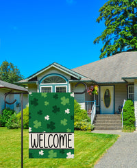 Shamrock Pattern Welcome Garden Flag, St Patricks Day Yard Decor, Irish Clover Outdoor Decoration, Lucky Green Spring Sign, Welcome Flag