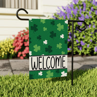 Shamrock Pattern Welcome Garden Flag, St Patricks Day Yard Decor, Irish Clover Outdoor Decoration, Lucky Green Spring Sign, Welcome Flag
